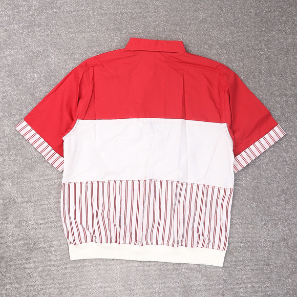 VTG 80s 90s Award Deadstock Medium Red White Striped Short Sleeve Collared Shirt - Picture 2 of 10